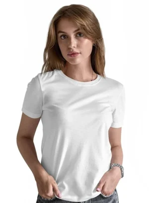 Cotton Half Sleeve Women White Round Neck T Shirt 180 GSM
